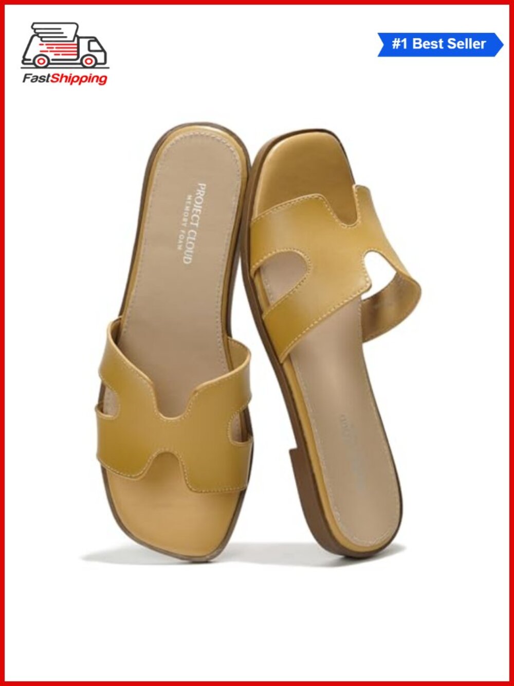 ✨Project Cloud Genuine Leather Slide Sandals Women Memory Foam Slip On Flat